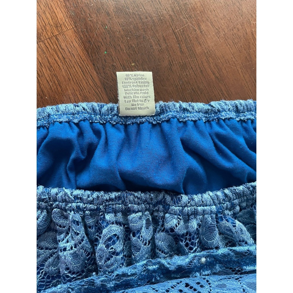 Lildy Women Sz XL Full Lace Tunic Blue Floral 3/4 Bell Sleeve Lined Blouse boho - Picture 6 of 7